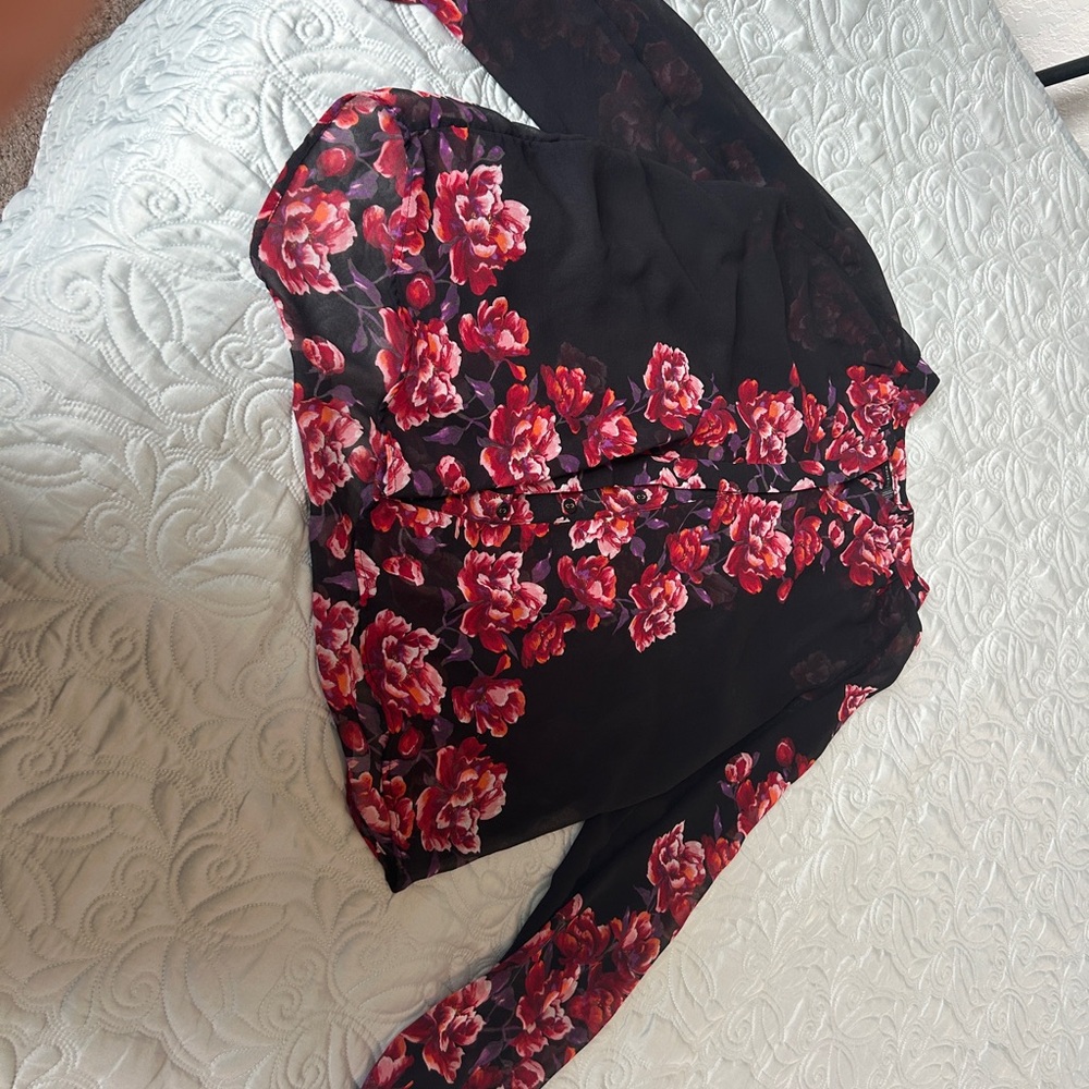 White House Black Market Black and Red Long Sleeve Blouse